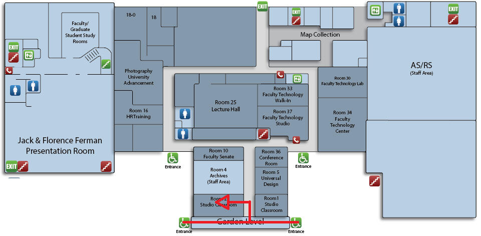 A map to room UL1. Enter the lower floor of the library through the scaffolding, make the first two lefts, and it's on the end.